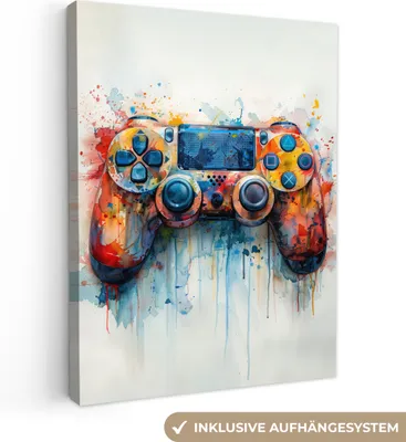Produktbild von MuchoWow® - Leinwandbilder - Kinder- und Jugendzimmer - Spiele - Gamecontroller, Wandbild, Wanddeko Bilder Wohnzimmer, 90x120 cm