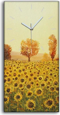 Produktbild von Wohnzimmer-Bild Leinwand Uhr 30x60 Malerei Wiese Blumen Sonnenblumen Bäume Kunst - weiße Hände