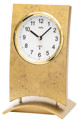 Produktbild von AMS F5157 Funk-Tischuhr mit Holzgehäuse und Antikmessing-Auflage