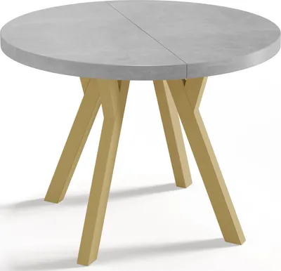 Produktbild von Designer Runder Ausziehbarer Esstisch - Loft-Stil, Industriell, Platzsparend - Goldene Beine - 100 bis 200 cm - für 6-8 Personen - Hergestellt in EU - Beton Grau - 200 cm