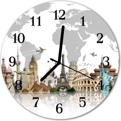 Produktbild von Glasuhr Wanduhr Küchenuhr Echt-Glas 30fi cm Welt mehrfarbig