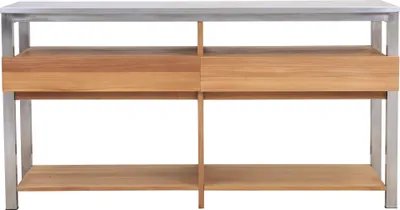 Zdjęcie produktu dla Stół roboczy Teako Design Rivera z drewna tekowego i stali nierdzewnej, 180 × 60 × 92 cm