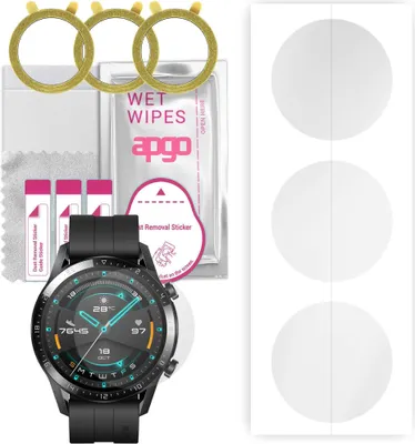 Produktbild von apgo 3 Stück Schutzfolie, klar, kompatibel mit Huawei Watch GT Smartwatch, Hydrogel Displayschutzfolie mit Positionierhilfe, Displayfolie, robust und kratzfest