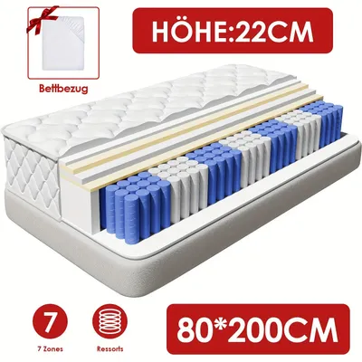 Image de Matelas - Matelas à ressorts ensachés - Matelas à 7 zones - Matelas orthopédique - Matelas pour deux personnes - 90x200 cm