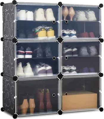 Immagine prodotto di Opak, porta-scarpe pieghevole a 6 ripiani, sistema modulare per l'organizzazione delle scarpe che ottimizza lo spazio, nero