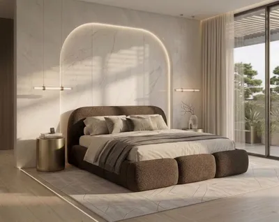 Produktbild von Polsterbett mit Bettkasten RIMINI / Lambi 6 Braun / Schlaffläche 180 cm x 200 cm / Metallrahmen / Bett mit gepolstertem Kopfteil/ Bouclé