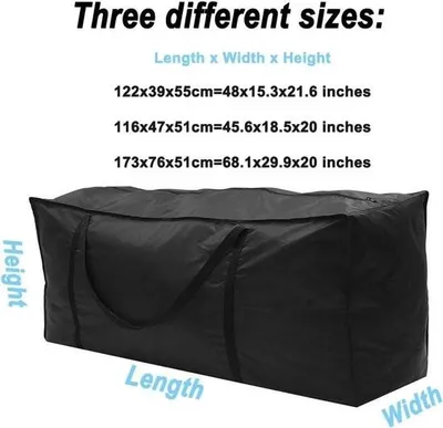 Zdjęcie produktu dla Torba do przechowywania poduszek ogrodowych – torba do przechowywania na zewnątrz – czarna – 173 x 76 x 51 cm