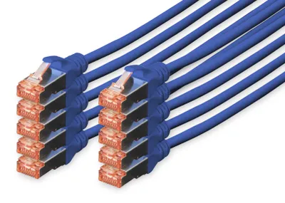Produktbild von DIGITUS CAT 6 S/FTP Patchkabel, 10 Stück, 0,25m, blau