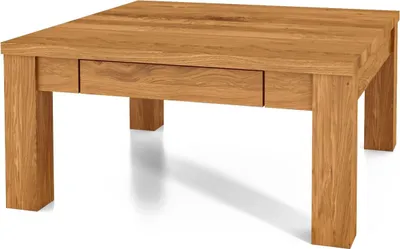 Produktbild von Couchtisch Bento aus Wildeiche massiv 90x90x43 cm mit Schublade und Holzbeinen