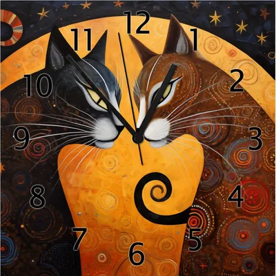 Produktbild von Wallario Design Wanduhr Katzen im Mondlicht aus Echtglas, Größe 30 x 30 cm