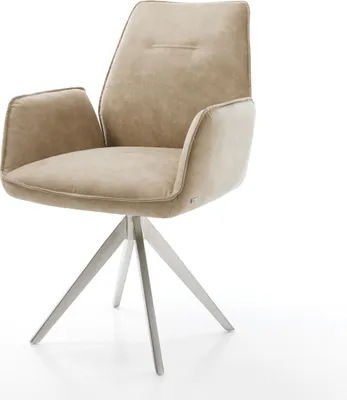 Produktbild von DELIFE Esszimmerstuhl Zoa-Flex Mikrofaser Beige Vintage Kreuzgestell kantig Edelstahl Taschenfederkern
