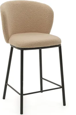 Produktbild von NEW HOME Barhocker BARI Esszimmerhocker gepolsterter Wohnzimmerhocker mit Steppung - beige - moderne Samt Boucle Möbel