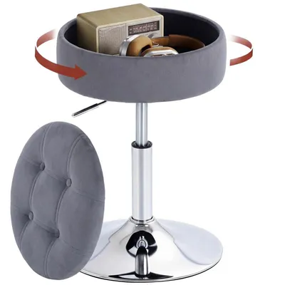 Produktbild von Schminkhocker – Stuhl/Hocker – Drehbarer Barhocker – Mit Stauraum – Höhenverstellbar – Geeignet für Schlaf- und Wohnzimmer – 39 x 39 x 65 cm – Grau