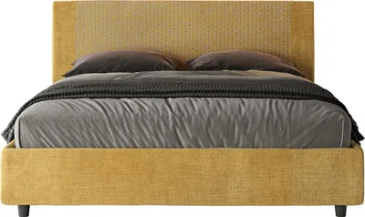 Produktbild von ITYHOME - Gepolstertes Bett mit Bettkasten 160x210 mit Stoffbezug Labirinto 06 Gelb Rosal