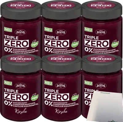 Produktbild von Zentis Triple Zero Aufstrich Kirsch Brotaufstrich 6er Pack (6x185g Glas) + usy Block