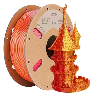 Image de Filament Silk PLA pour imprimante 3D - Bicolore 1,75 mm - Matériau d'impression 3D PLA - Tolérance de ±0,03 mm - Bobine de 1 kg parfaitement enroulée - Rouge et or