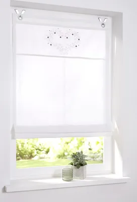Produktbild von Kutti Raffrollo Ösenrollo Svea Weiss Landhaus Herz romantisch 45 x 140 cm