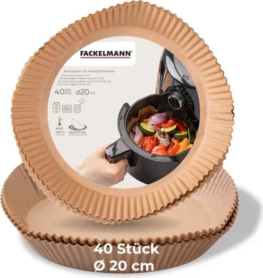 Produktbild von Fackelmann Backpapier für Heißluftfritteuse, 20 cm rund, 40-teilig, wasser- und ölfest, hitzebeständig bis +220 °C
