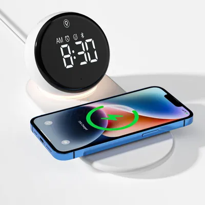 Zdjęcie produktu dla Głośnik Bluetooth z bezprzewodową ładowarką i regulowanym dotykowo nocnikiem