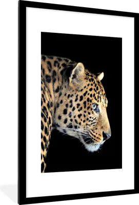 Produktbild von MuchoWow® Gerahmtes Poster Leopard - Schwarz - Pelz 60x90 cm - Poster mit Schwarzem Bilderrahmen Wandposter Rahmen Foto Bilder - Dekoration - Wandposter Wohnzimmer - Hochwertig