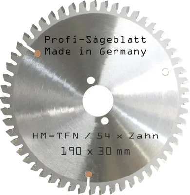 Zdjęcie produktu dla Piła tarczowa z węglików spiekanych 190 x 30 mm zęby 54 TFN Piła tarczowa z węglików spiekanych z zębem płaskim trapezowym ujemnym z deflektorem wiórów Piła tarczowa do twardego i miękkiego drewna, tworzyw sztucznych, aluminium