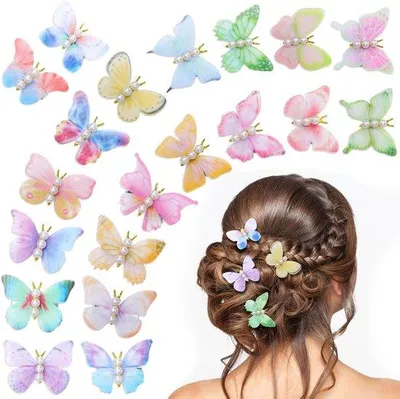 Produktbild von 20 Stück Schmetterlings-Haarclips aus Kunsthaar für Mädchen und Frauen - Haaraccessoires für Feiern, Hochzeiten und Cosplay