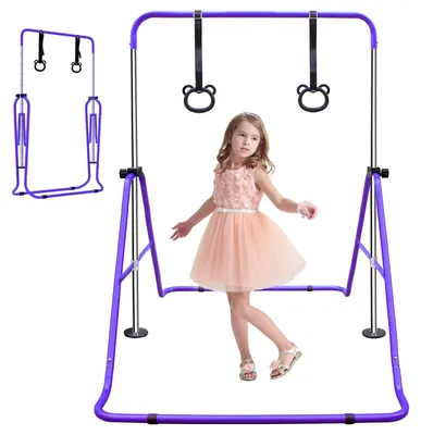Image de Barre de gymnastique extensible pour enfants, réglable en hauteur, barre de gymnastique pliable pour la maison, idéale pour l'entraînement des jeunes et la gymnastique, violette