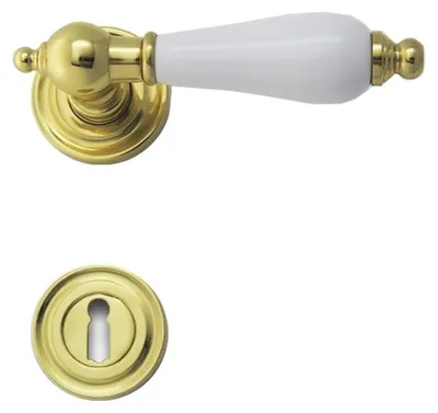 Produktbild von Oscar R039 Ghidini Türgriff-Rosetten-Garnitur Messing poliert Handhabe weiß  (Lochung: BB, Türstärke: 38 - 42 mm, Oberfläche: Messing M1 - poliert) Lochung: BB Türstärke: 38 - 42 mm Oberfläche: Messing M1 - poliert