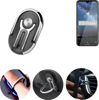 Produktbild von K-S-Trade 3in1 Smartphone-Ring Handy-Ring kompatibel mit Nokia 2.2 (2019) Fingerhalterung  Handyring Tischständer Lüftungsgitter-Halterung Tisch