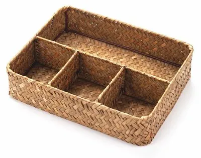 Produktbild von Unyqoos® Seegras-Aufbewahrungskorb mit 4 Fächern, stabiles Eisendrahtgestell, natürlich & pflegeleicht – Ordnungsbox für Küche, Bad & Wohnzimmer