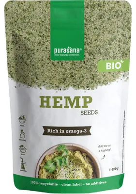 Produktbild von Purasana Hanfsamen 120g – Proteinreiche, natürliche Hanfsamen mit Omega-3 & Ballaststoffen