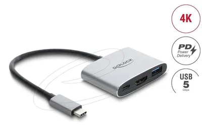 Zdjęcie produktu dla Adapter USB-C do HDMI 4K 60Hz, USB-A, USB-C PD (ładowanie) 140W, obudowa metalowa