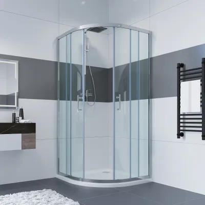 Produktbild von IMPTS Viertelkreis Duschkabine 90x90cm Runddusche Duschabtrennung Schiebetür Viertelkreisdusche 195cm aus 6mm ESG-Glas Mit Duschwanne