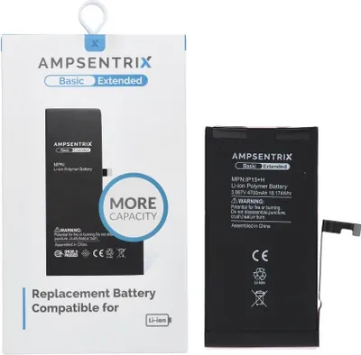 Produktbild von AmpSentrix Basic battery passend für iPhone 15 Plus (high capacity 4700 mAh)