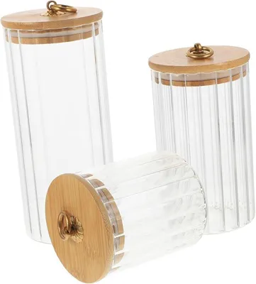 Imagen del producto de 3 recipientes de vidrio para almacenamiento con tapa de bambú, de 550 ml, 850 ml y 1150 ml