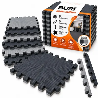 Produktbild von Bodenschutzmatten 20mm Wendematte 18er Set Puzzlematten 31x12cm Fitness