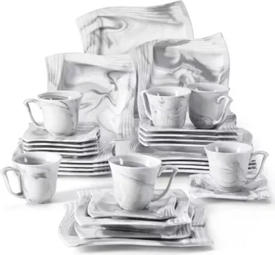 Produktbild von Glamorous Tafelservice – 30-teilig – 6 Personen – Keramisch Marmerlook – Essteller und Frühstücksteller – s Design