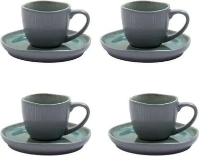 Produktbild von 4er SET Espressotassen mit Untertasse PREGO hellblau taupe 6,5cm A. U Maison WA