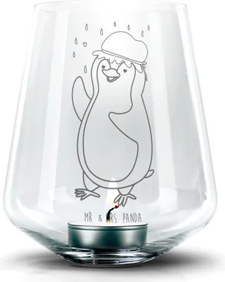 Produktbild von Mr. & Mrs. Panda Glas Teelichthalter Pinguin Duschen - Transparent - Geschenk, Baden, Kerzenhalter, Laterne, Windlicht, Singen, Duschkonzert, Pinguine, Neuanfang