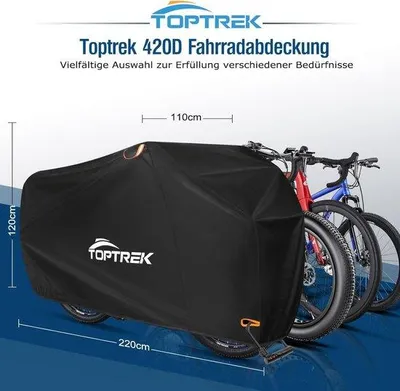 Produktbild von Famanu Fahrradhülle wasserdicht, 420D Oxford-Gewebe, Schutz für Fahrräder bei allen Wetterbedingungen, mit Tasche, 220 x 120 x 110 cm, für 3 Fahrräder