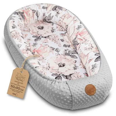 Produktbild von Warmes Nestchen Baby 90x50 cm - Kuschelnest Neugeborene Nestchen Winter/Herbst Kokon Babynest Wilde Rose Grau