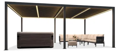 Produktbild von PURPLE LEAF Pavillon Lamellenpergola 3.65x6 m mit LED, wasserdicht, winterfest, Alu verstellbare Lamellen für Garten, Grau