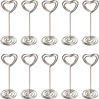 Image de INF Pack de 10 trombones en fil métallique en forme de cœur Porte-mémo Porte-notes Argent