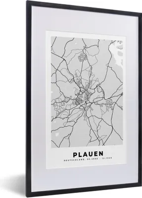 Produktbild von MuchoWow® Gerahmtes Poster Karte - Plauen - Deutschland - Stadtplan 40x60 cm - Poster mit Schwarzem Bilderrahmen Wandposter Rahmen Foto Bilder - Poster in Rahmen
