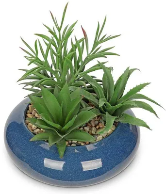 Zdjęcie produktu dla Sztuczna roślina w ceramicznej doniczce do salonu, na parapet lub do łazienki, 18 cm