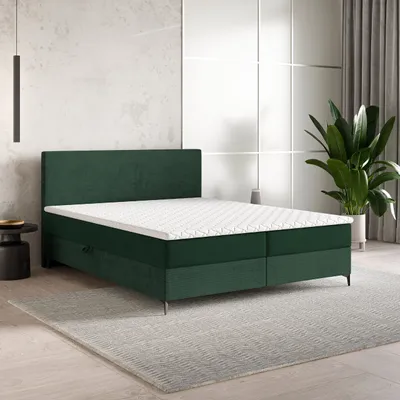 Produktbild von Masseno Boxspringbett TORREL 160x200 cm Komplett-Set mit Bonell Matratze und Topper, Polsterbett mit Bettkästen -Grün, POSO 14 + KRONOS 14