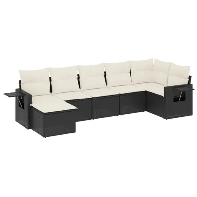 Produktbild von vidaXL 7-tlg. Garten-Sofagarnitur mit Kissen Schwarz Poly Rattan