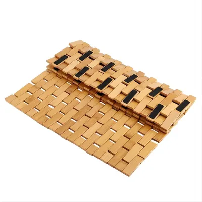 Obrázek produktu pro Protiskuzová podložka do koupelny – bambusová sprchová podložka – rohož do koupelny – rychleschnoucí – voděodolná – rozměry 81 x 41,5 cm
