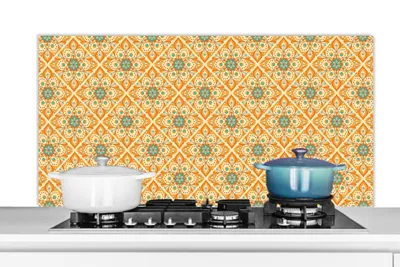 Obrázok produktu pre MuchoWow® Splashback Kuchyňa - Kuchynský backsplash - Ochrana steny pre sporák a drez Mandala - Boho - Kvety - Oranžová - Vzor 120x60cm Alu-Dibond
