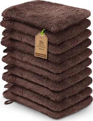 Produktbild von Frottier Waschhandschuhe 10er Pack 15x21cm, 100% Baumwolle, Schoko braun